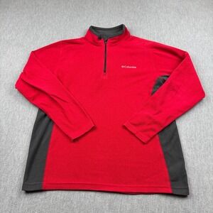 Columbia Sweatshirt Men Medium Red Klamath Range Fleece Pullover Outdoor 1/4 Zip